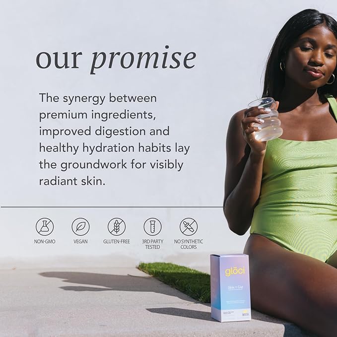 Gloci Skin + Gut - Probiotic DE111 - Hyaluronic Acid, Magnesium, Vitamin C, Zinc, Coconut Water Powder - Clinically Studied Probiotic for Radiant Skin, Gut Health, Hydration - 30 Count