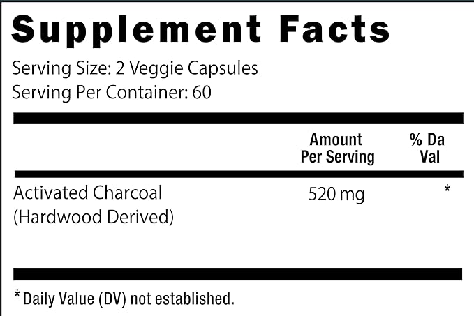 Viva Doria Activated Charcoal 520 mg, 120 Vegetable Capsules Highly Absorbent Helps Alleviate Gas & Bloating Supports Natural detoxification