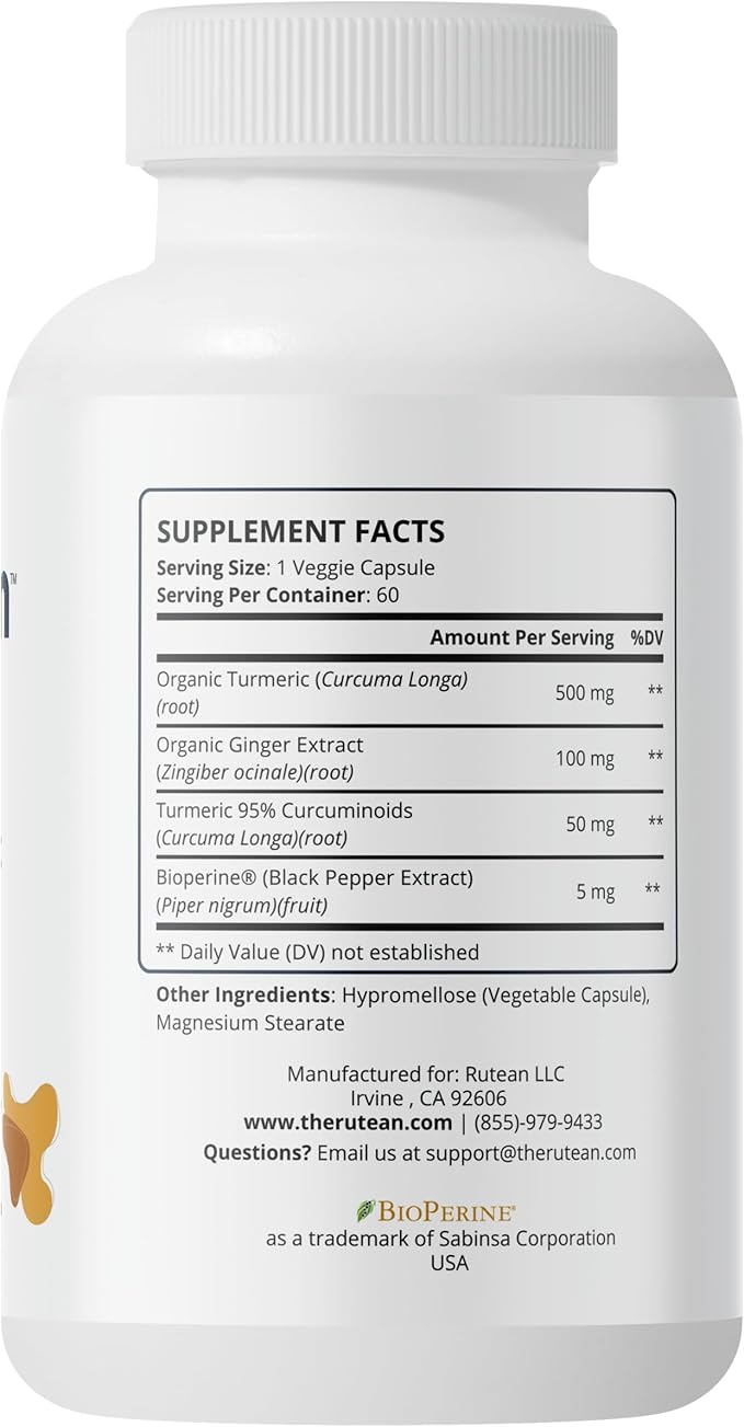 Turmeric Capsules - High Potency Turmeric Curcumin Capsules with Ginger & Black Pepper - Joint Support - 60 Capsules