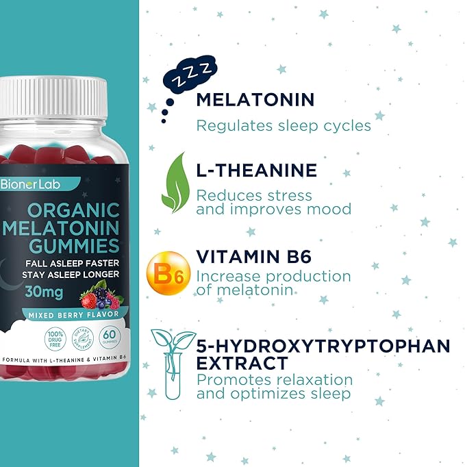 Melatonin Gummies (30mg) Enhanced with L-theanine & Vitamin B6 for Adult Women Men - Extra Strength Chewables Calm Gummy - Gluten Free