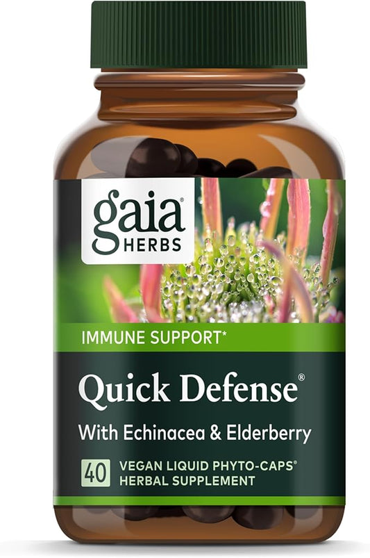 Gaia Herbs Quick Defense - Fast-Acting Immune Support Supplement for Use at Onset of Symptoms - with Echinacea, Black Elderberry, Ginger & Andrographis - 40 Vegan Liquid Phyto-Capsules (4-Day Supply)