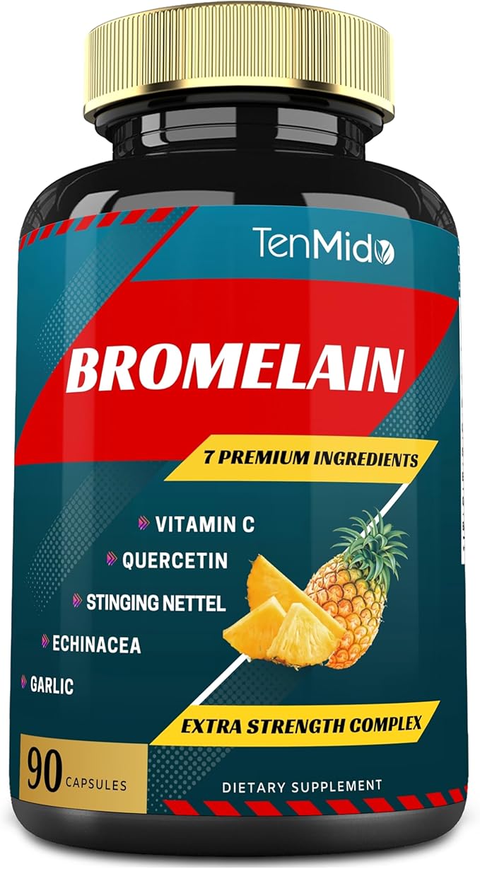 Bromelain Extract Capsules, Proteolytic Enzymes & VitC, Quercetin, Echinacea, Garlic, Pepper - Supports Digestion Health, Nutrient Absorption - 90caps, 3Months Supply