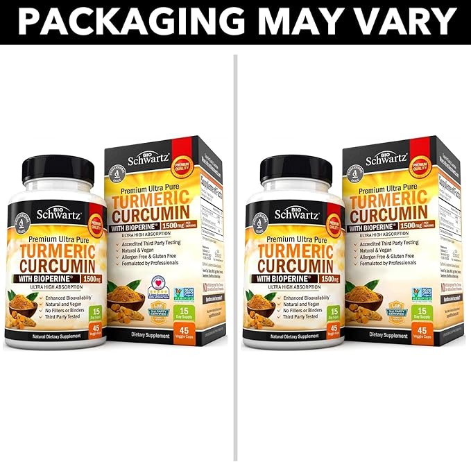 65 Billion CFU Daily Probiotic Supplement (1 Month Supply) Plus Turmeric Curcumin with Black Pepper Extract 1500mg Complex (Trial Size)