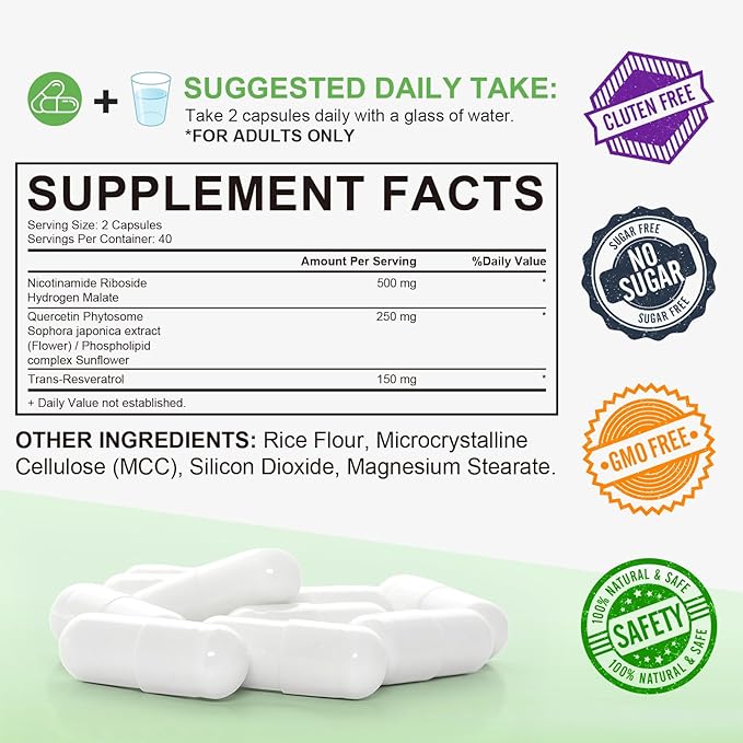 NAD+ Supplement for Women - NMN Alternative with -Liposomal NAD with Resveratrol - High Purity NAD Supplement for Anti-Aging, Energy, Focus - 80 Capsules