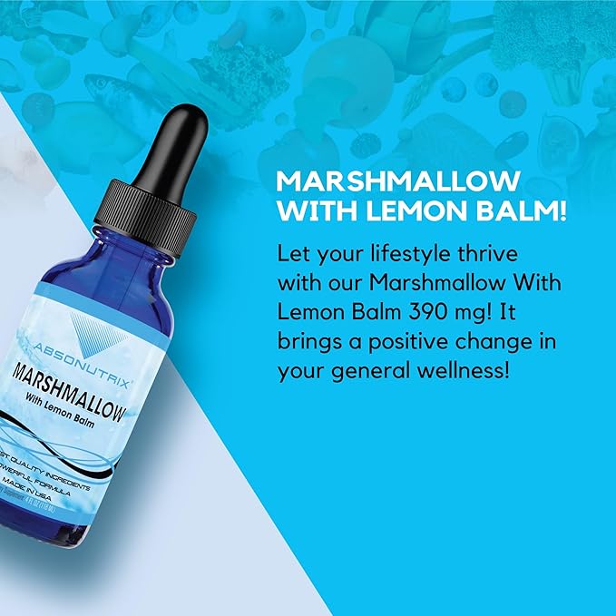 Absonutrix Marshmallow with Lemon Balm 390 mg, 4 Oz Liquid, 302 Servings, Made in USA, Quick Absorption, Quality Potent Ingredients, Non-GMO, GMP Certified, Cruelty-Free Products