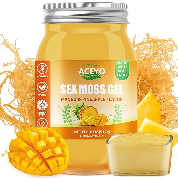 (18 OZ) Irish Sea Moss Gel Raw Vegan Mango Pineapple Flavor 102 Vitamins and Minerals Wild Harvested Non-GMO