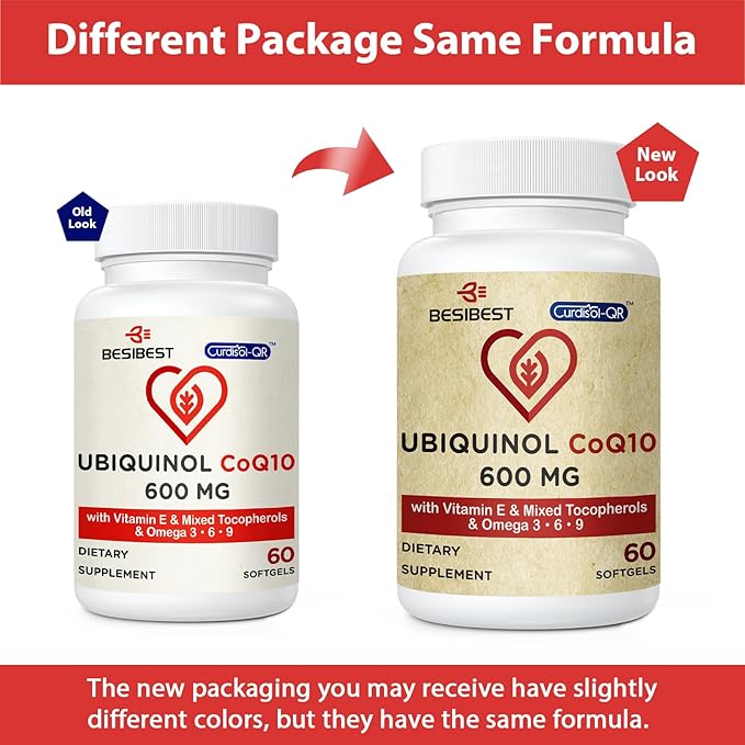 Ubiquinol CoQ10-600mg-Softgel, Active Coq10 Ubiquinol Supplement with Vitamin E & Omega 3, 6, 9, High Absorption-Coenzyme-Q10, Powerful Antioxidant for Energy Production, Tested, 600 Count