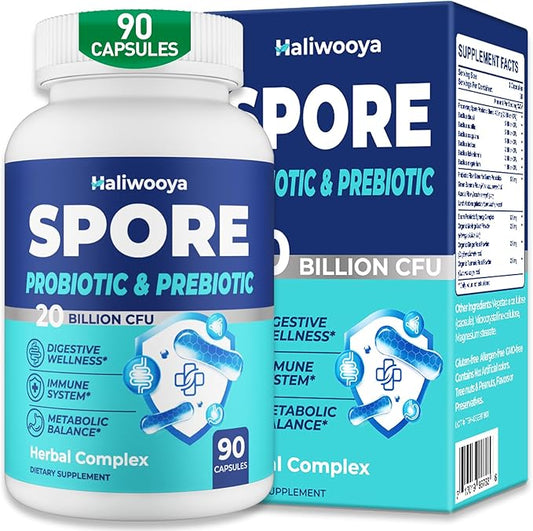 Spore Probiotic, 100% Spore Based Probiotics for Digestive Health, Gut, Immune - 20 Billion CFU All-Spore Probiotics for Women & Men, Acid-Resistant & No Refrigeration, Vegan, 90 Probiotic Capsules