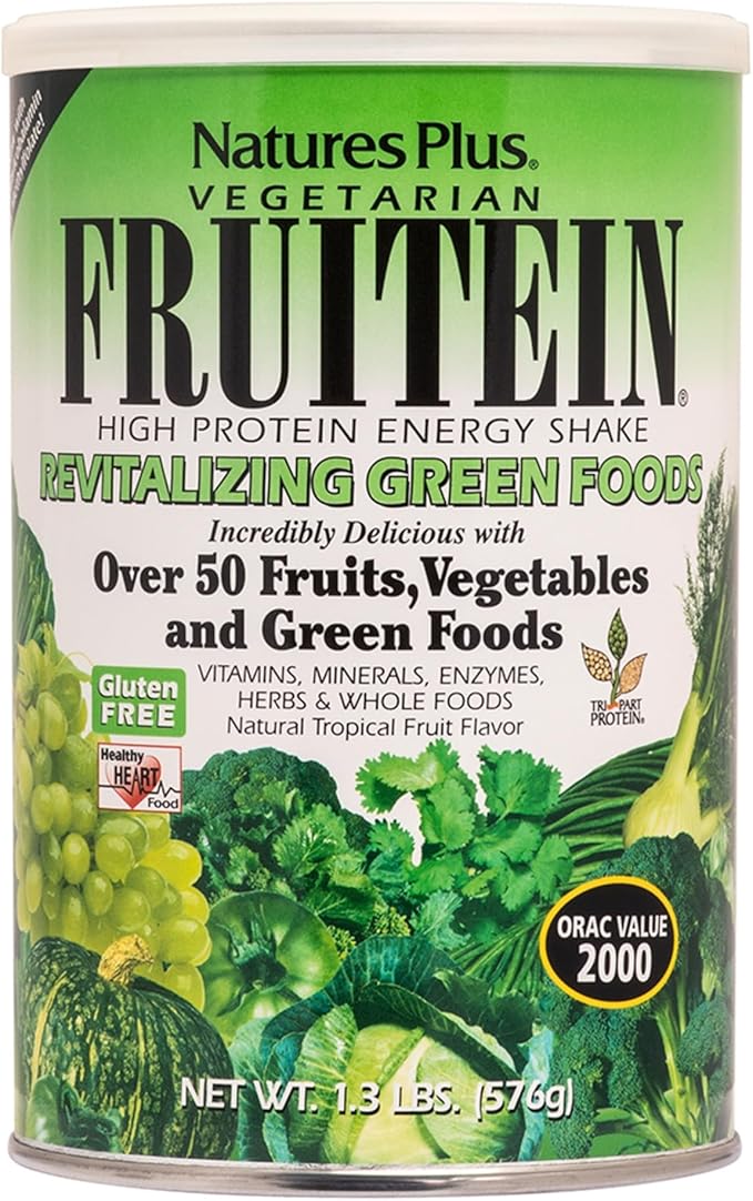 NaturesPlus FRUITEIN Revitalizing Green Foods Shake - 1.3 lbs - Plant-Based Protein (13g/Serving) - Supports Energy & Immune System - Vegetarian, Gluten Free & Non-GMO - 16 Servings