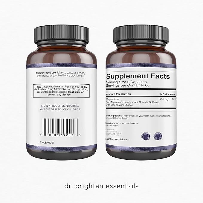 Dr. Brighten Magnesium Plus (as Magnesium Bi-glyncinate) - Beneficial in Maintaining a Healthy Mood, Sleep, Hormone Balance and Reducing Symptoms of PMS and Menstrual Cramps