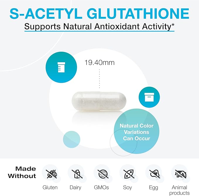 XYMOGEN S Acetyl Glutathione - Superior Absorption Acetylated Glutathione Supplement with Stomach Acid-Resistant Capsules - Healthy Aging, Cellular, Antioxidant + Immune Support (60 Capsules)