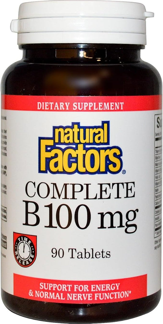 Natural Factors, Complete B 100 mg, Time Released Support for a Healthy Mood, Energy Levels, Skin, Hair and Vision, 90 tablets (90 servings)
