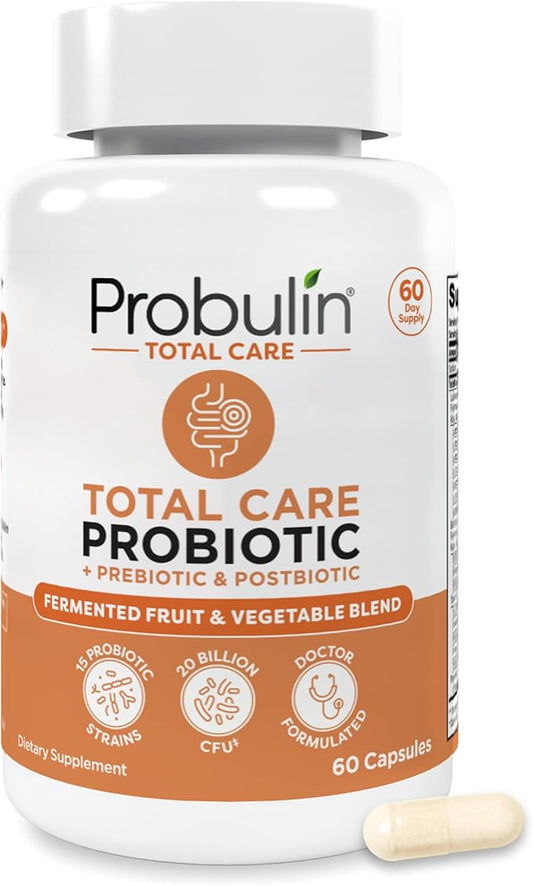 Probulin Total Care Probiotic Supplement, Daily Gut, Digestive, and Immune Health Probiotics Capsules for Men and Women, 20 Billion CFU, Vegan, 60 Count Bottle