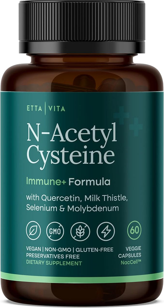 Vegan Liver Detox & Cleanse - NAC Supplement N-Acetyl Cysteine 600mg with Quercetin, Milk Thistle, Molybdenum & Selenium, N-Acetyl-Cysteine Capsules for Immune Support, Respiratory & Brain Health