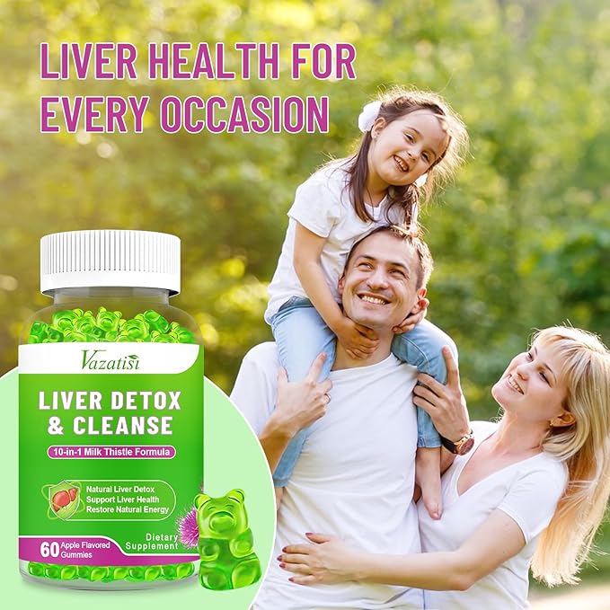 Liver Cleanse Detox Repair Gummies, Milk Thistle Gummies with Artichoke, Dandelion for Liver Support, Vegan & Non-GMO, Gelatin-Free, Apple Flavor 120ct