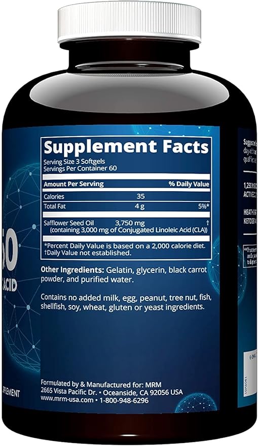 MRM Nutrition CLA 1250 | Keto Friendly | 80% CLA High Potency | 1000mg CLA per Capsule | Healthy fats | Gluten-Free | 30 Servings