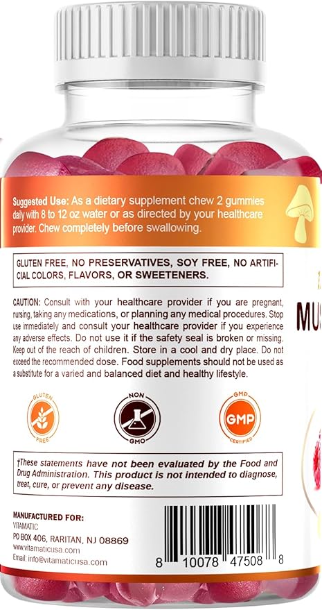 Vitamatic Mushroom Complex with D3, 60 Pectin Based Gummies, (Pack of 2)