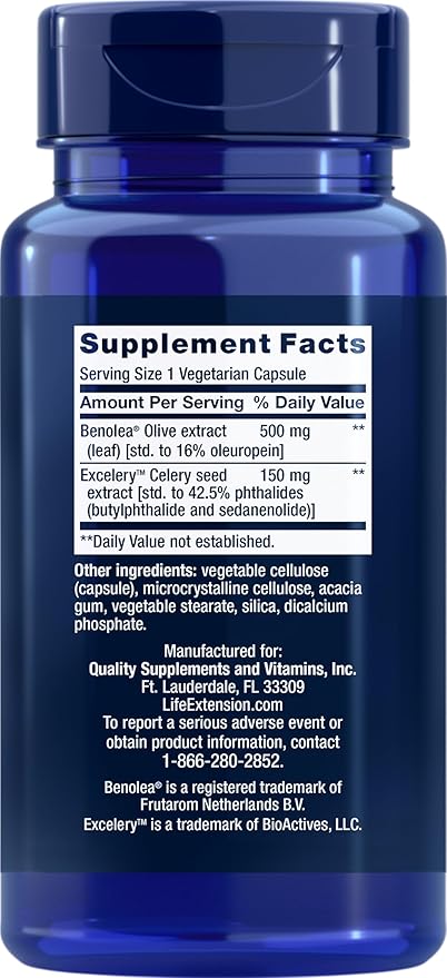 Life Extension Advanced Olive Leaf Vascular Support Promotes Cardiovascular & Circulatory Health – Gluten-Free, Non-GMO, Vegetarian – 60 Vegetarian Capsules