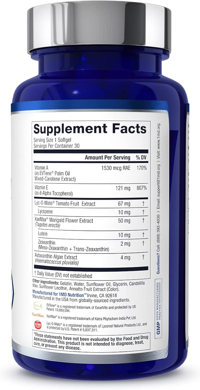 1MD Nutrition VisionMD Eye Vitamin CARMIS - with Lutein & Zeaxanthin | Supports Vision Health, Everyday Eye Strain, & Occasional Dry Eye | 90 Softgels (3-Pack)