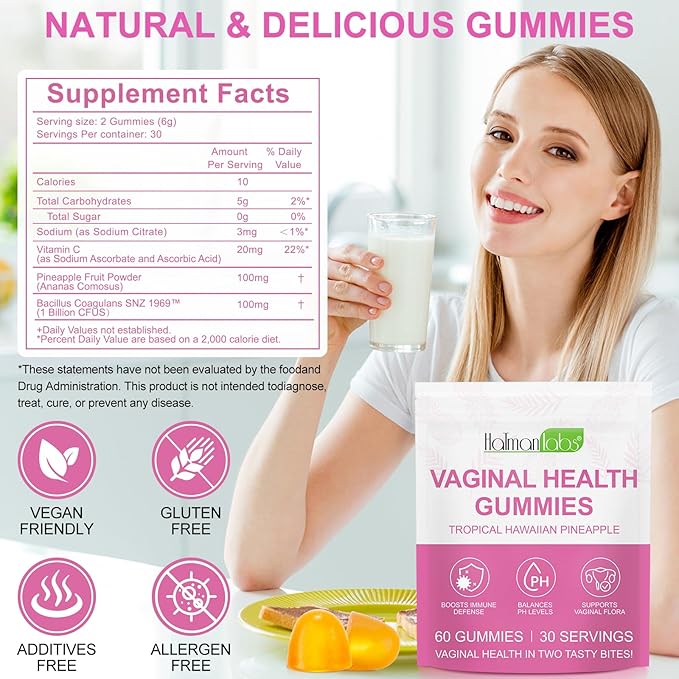 Vital Source Feminine Gummies - Feminine Balance Gummies for Women ph Natrual Famale Balance Cummies - Collagen Gummies - Pineapple PH Balance Gummies for Women Support Women’s Health - 60PCS