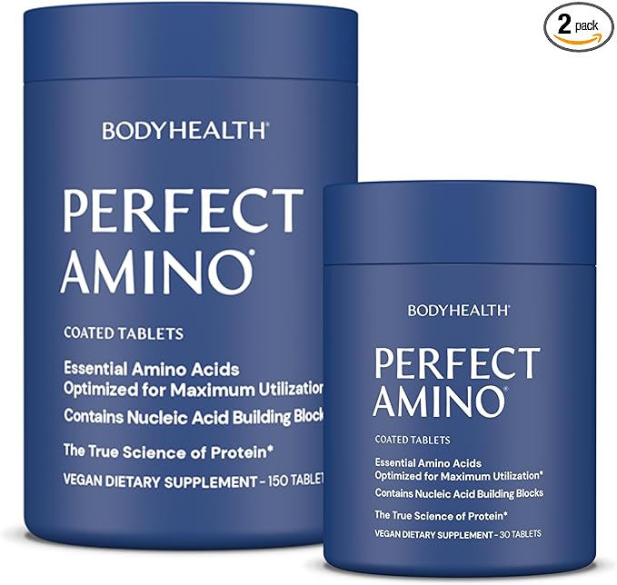 BodyHealth PerfectAmino Easy to Swallow Tablets, Essential Amino Acids Supplement with BCAAs, Vegan Protein for Pre/Post Workout & Muscle Recovery with Lysine, Tryptophan, Leucine (36 Servings)