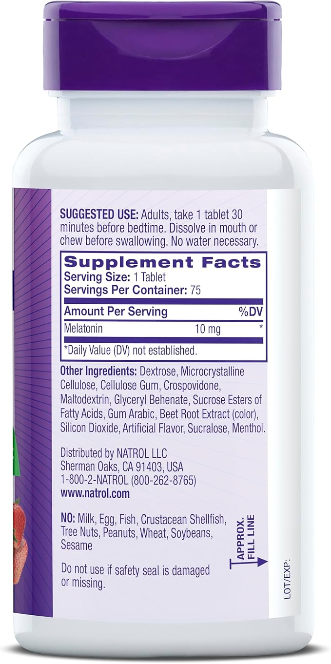 Natrol Fast Dissolve Melatonin 10 mg, Melatonin Supplements for Restful Sleep, Sleep Support for Adults, 75 Strawberry-Flavored Tablets, Up to a 75 Day Supply
