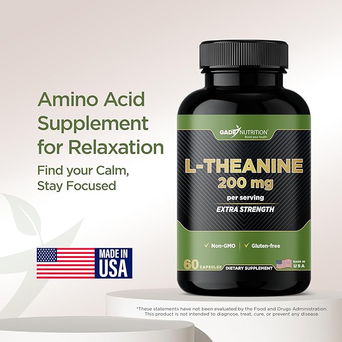 Gade Nutrition L-Theanine 200mg | L Theanine 200 mg | L Theanine Supplement in Vegetable Capsules | Made in USA | Take 2 Capsules for L Theanine 400mg