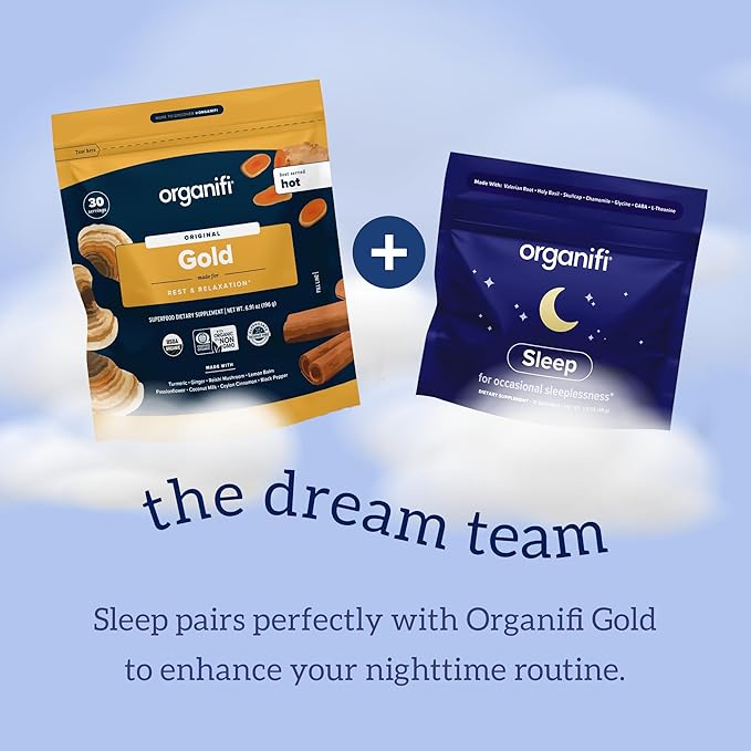 Organifi Sleep - Sleep Support with Valerian Root, Lavender, GABA and L-theanine - No Melatonin - Calming and Relaxing Nighttime Drink - No Gluten, Dairy or Soy