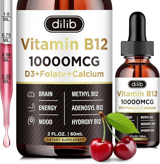 Vitamin B12 Complex 10000 mcg | Triple Liquid B-12 Drops Sublingual Supplement | Methylcobalamin & Adenosylcobalamin & Hydroxo Blend for Long-Lasting Energy and Healthy Metabolism Cherry Flavor, New