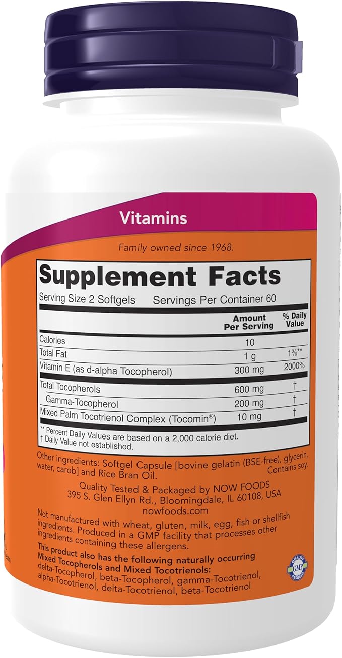 NOW Supplements, Advanced Gamma E Complex, Mixed Tocopherols & Tocotrienols, Antioxidant Protection*, 120 Softgels