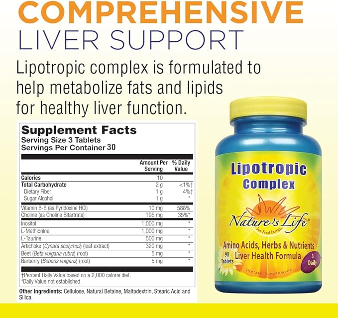 Nature's Life Lipotropic Complex | Comprehensive Support for Healthy Liver Function | with Choline & Inositol | Non-GMO | 90 Vegetarian Tablets