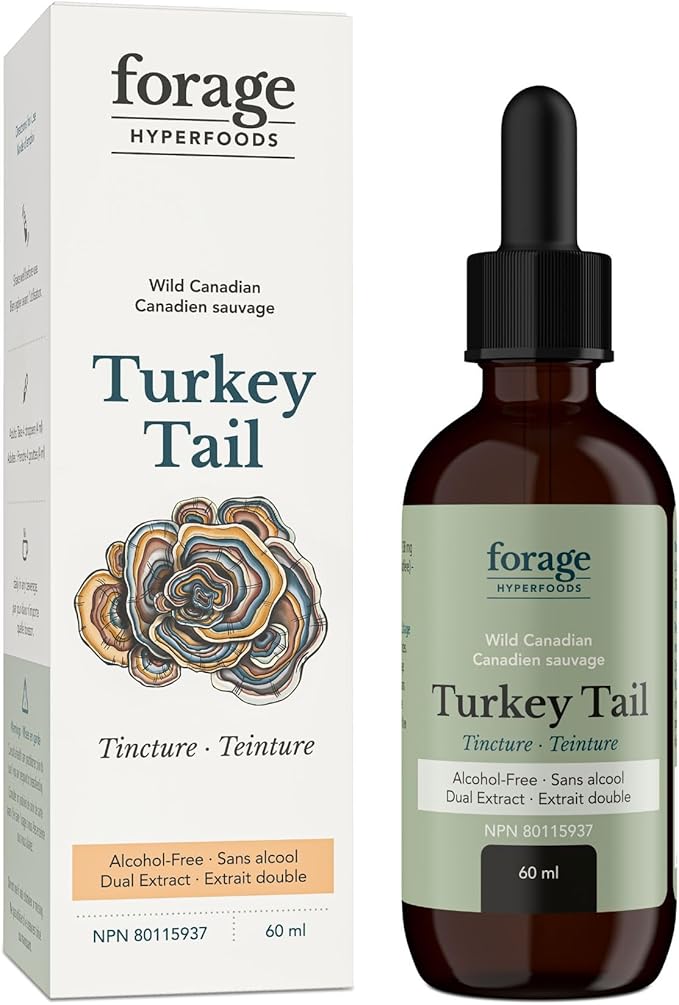 Turkey Tail Mushroom Tincture, Mushroom Vitamins for Immune System and Gut Health Support, Dual Extract, Alcohol-Free, 60 ml