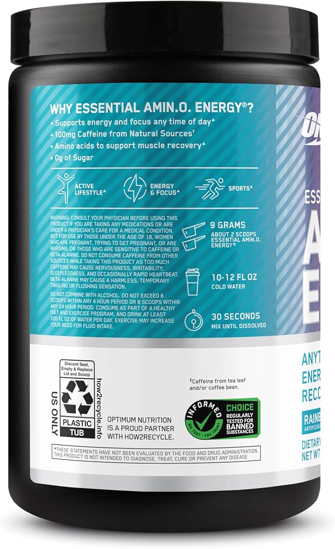 Optimum Nutrition New Flavor Amino Energy - Pre Workout with Green Tea, BCAA, Amino Acids, Keto Friendly, Green Coffee Extract, Energy Powder - Rainbow Sherbet, 30 Servings (Packaging May Vary)