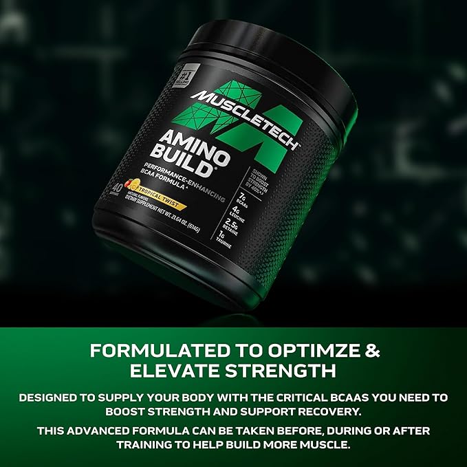 MuscleTech BCAA Powder for Men & Women, Tropical Twist - Amino Acids Nutritional Supplement with Electrolytes for Energy, Muscle Gain & Recovery - Sugar-Free Gym Pre-Workout - 40 Servings