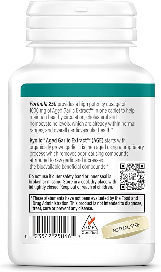 Kyolic Aged Garlic Extract Formula 250, Cardiovascular Health, One Per Day, 60 Vegan Capsules (Packaging May Vary)