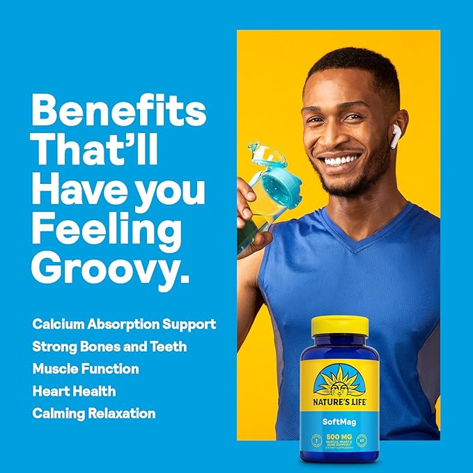 NATURE'S LIFE SoftMag 500 mg - Magnesium Complex w/Magnesium Citrate, Magnesium Malate - Bone Health, Muscle and Heart Health Support - Easy to Swallow Softgels - 60-Day Guarantee, 60 Servings, 60ct