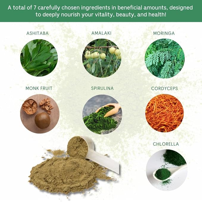Solluna by Kimberly Snyder Glowing Greens Powder — Spirulina, Cordyceps, Chlorella, Moringa, Ashitaba, Amalaki, Monk Fruit — Superfood Supplement for Energy & Mood (30 Servings) Vegan & Non-GMO