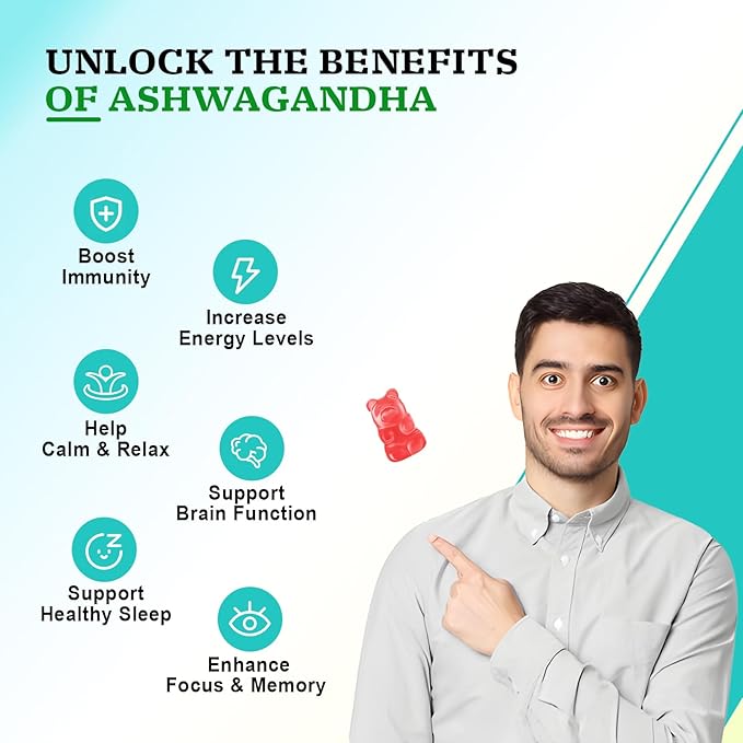 2 Pack Ashwagandha Gummies with Turmeric GABA Mood Energy and Immune Support, Strawberry Flavor 120 Cts