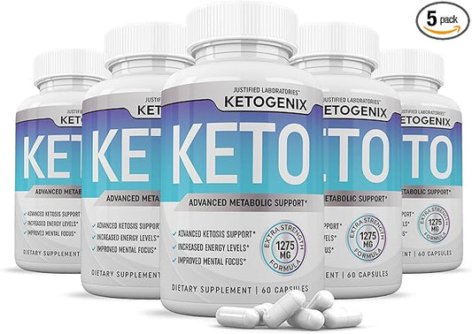(5 Pack) Ketogenix Keto Pills 1275MG New & Improved Formula Contains Apple Cider Vinegar Extra Virgin Olive Oil Powder Green Tea Leaf 300 Capsules