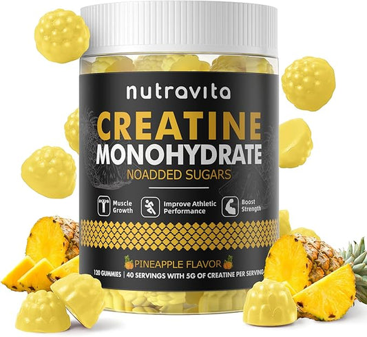 Creatine Monohydrate Gummies for Men & Women-5g of Creatine Monohydrate per Serving - Sugar Free,Vegan,Pineapple Flavor, 120 Count