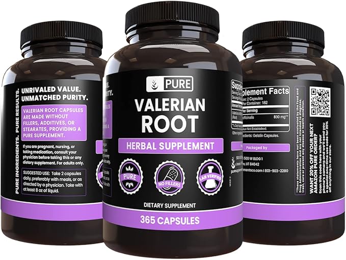 PURE ORIGINAL INGREDIENTS Valerian Root (365 Capsules) No Magnesium Or Rice Fillers, Always Pure, Lab Verified
