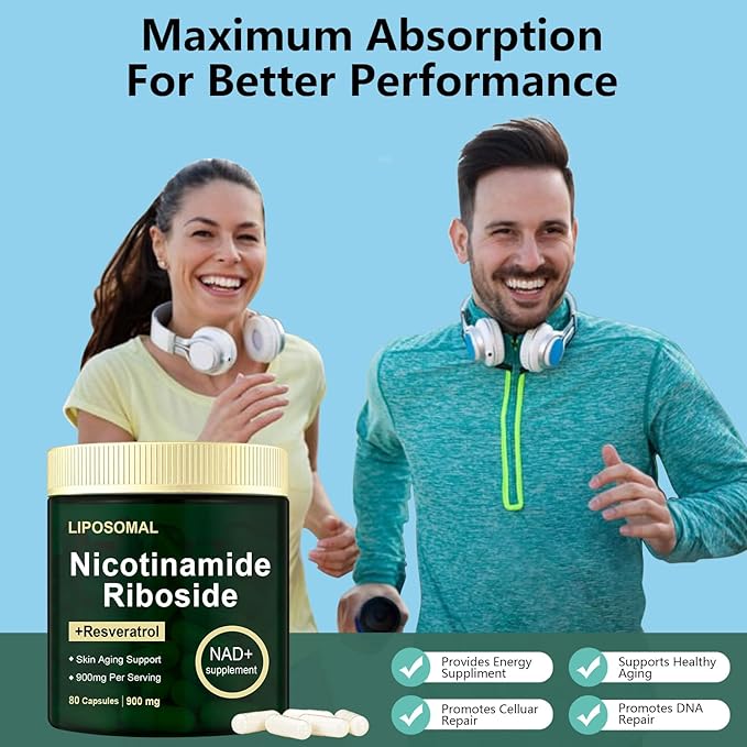 Nicotinamide Riboside, Liposomal Nicotinamide Riboside, Resveratrol Quercetin Supplement for Vitality, Anti Aging, Energy, Focus, Actual Addition