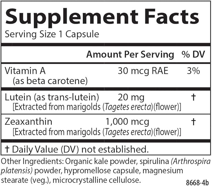 Carlson - Lutein & Greens, 20 mg, Vision Support & Eye Function, Antioxidant, 30 Vegetarian Capsules