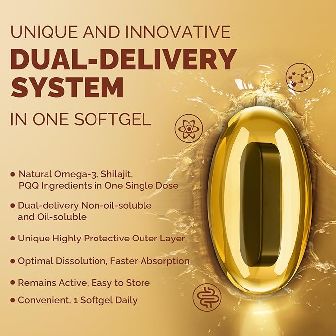 Ubiquinol CoQ10 600 MG Softgels with Omega-3 & Shilajit & PQQ, Advanced Dual-Delivery Coenzyme-Q10, Active CoQ10 Ubiquinol Supplement for Fertility, Antioxidant, Heart, Brain & Energy, 180 Servings