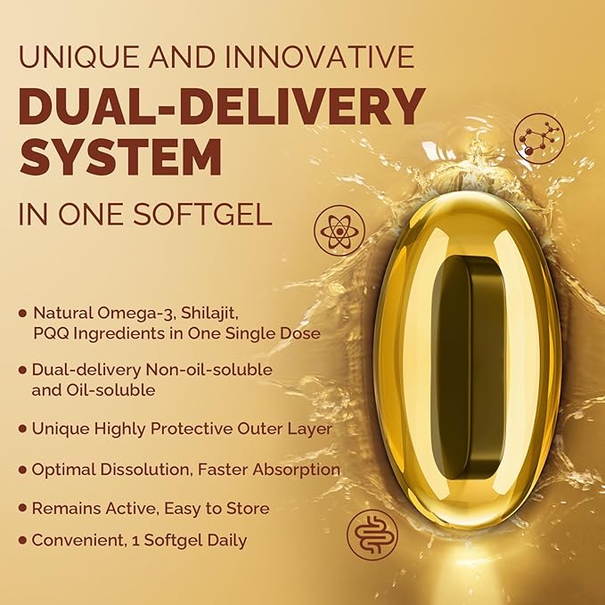 Ubiquinol CoQ10 600 MG Softgels with Omega-3 & Shilajit & PQQ, Advanced Dual-Delivery Coenzyme-Q10, Active CoQ10 Ubiquinol Supplement for Fertility, Antioxidant, Heart, Brain & Energy, 240 Servings