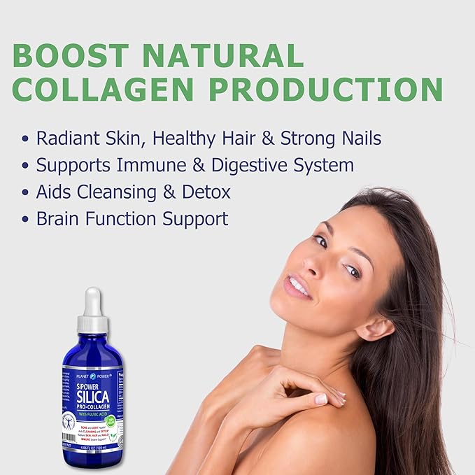 SiPower Silica Vegan Collagen, Supplement Drops - Liquid Orthosilicic Acid (CH-OSA) + Fulvic Acid. Natural Collagen Booster for Joints, Bones, Hair, Skin, Nails, Immune & Digestive Health-4oz