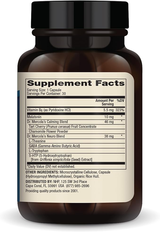 Dr. Mercola Sleep Support with Melatonin, 10 mg Melatonin Per Serving, 30 Servings (30 Capsules), Dietary Supplement, Supports Healthy Sleep and Mental Focus, Non-GMO