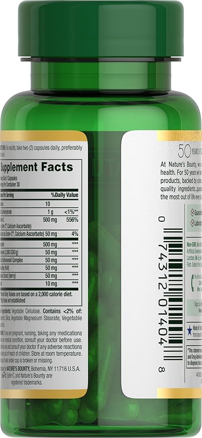Nature's Bounty Quercetin, Immune Support, 500mg, with Vitamin C, Rose HIPS, & Rutin, 60 Count