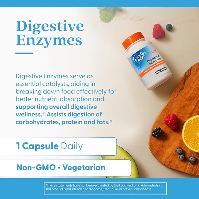 Doctors Best Digestive Enzymes, Supports Digestive Wellness, Non-GMO, Vegetarian 90 Veggie Caps