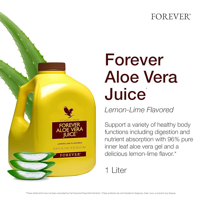 Forever Living - Aloe Vera Juice - Lemon Lime Flavor, Pure Inner Leaf Gel Drink for Digestive Health and Immune Support, 1 Liter